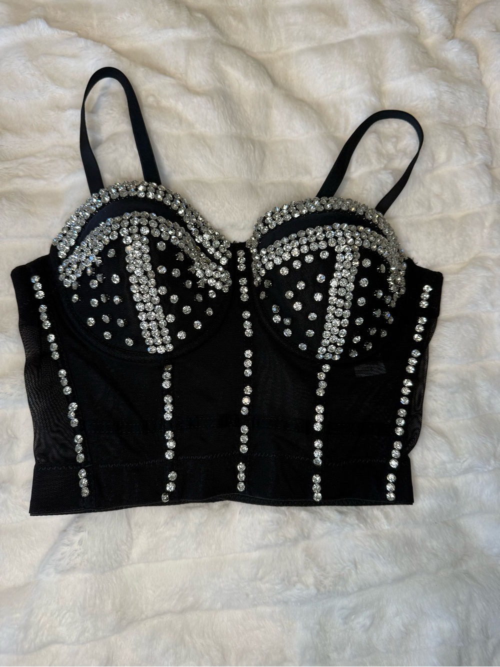 Black Rhinestone Embellished Bustier Camisole
